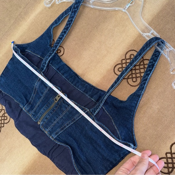 Banana Republic Sleeveless Stretch Denim Corset Top In Blue Dark Wash Size 6 - Picture 13 of 14